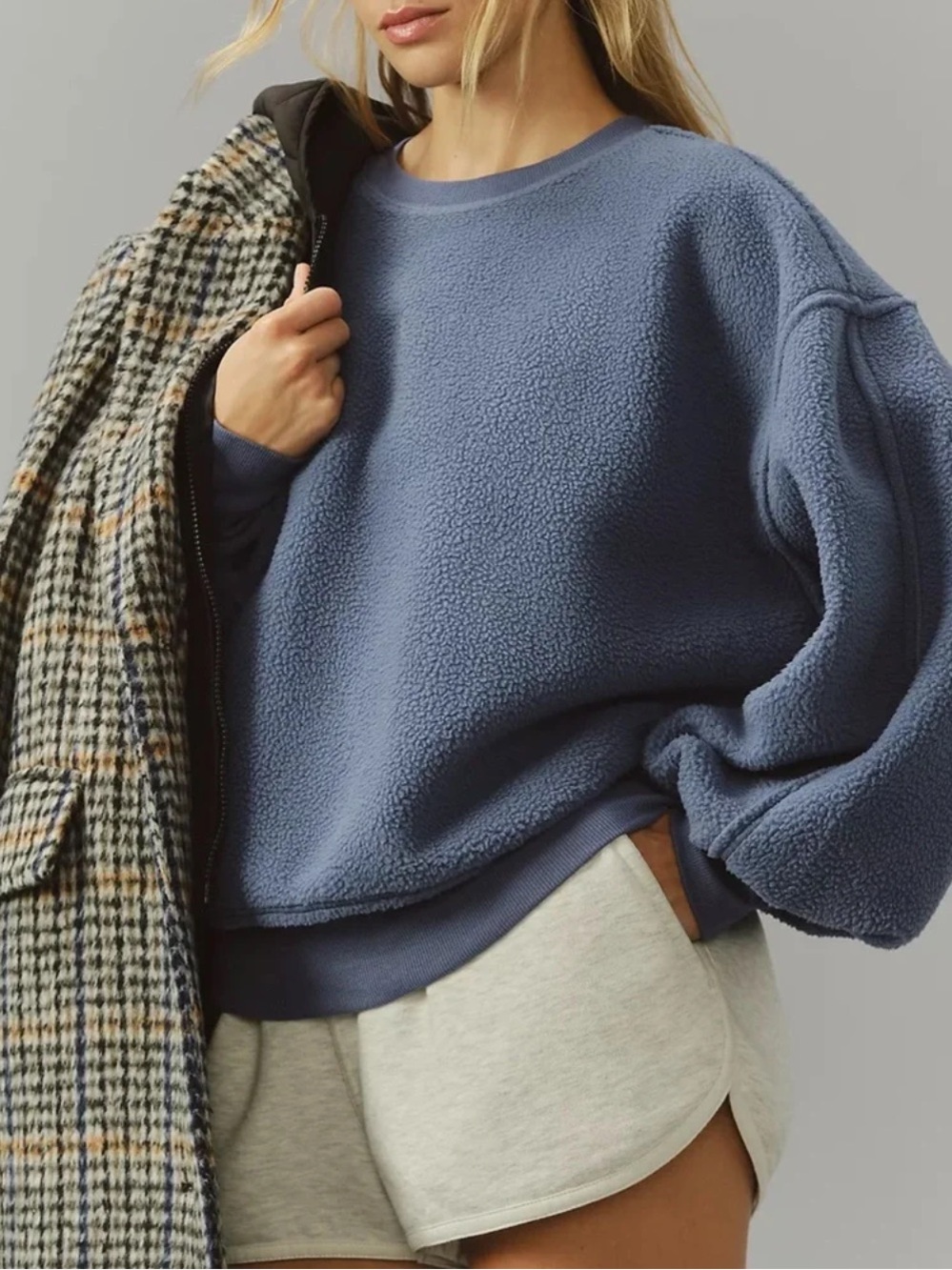 Anthropologie Pilcro Slouchy Crew-Neck Oversized‎ Sweatshirt Size L NWT In Blue - Picture 3 of 11